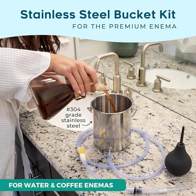 Premium Enema Stainless Steel Enema Kit for Colon Cleanse - 2 Quart Bucket with 6.75 Foot Hose, 7 Tips for Men and Women