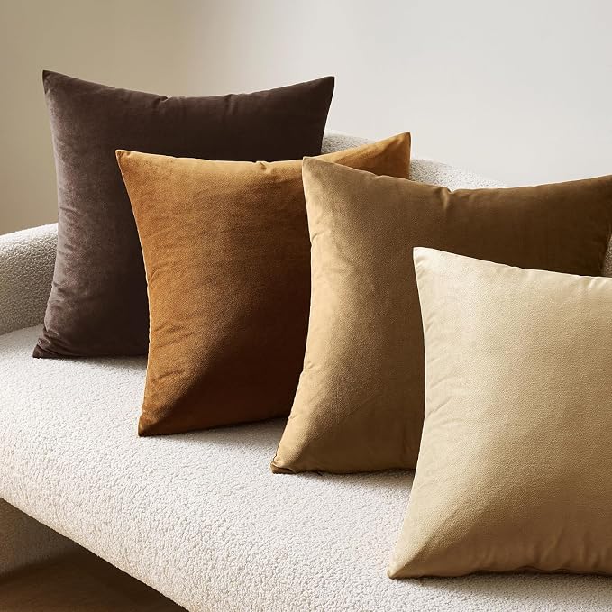 MIULEE Velvet Throw Pillow Covers 18x18 Inch Pack of 2 Chocolate Brown | Soft Solid Decorative Pillow Covers, Modern Luxury Home Decor, for Couch Chair Sofa Bedroom Livingroom