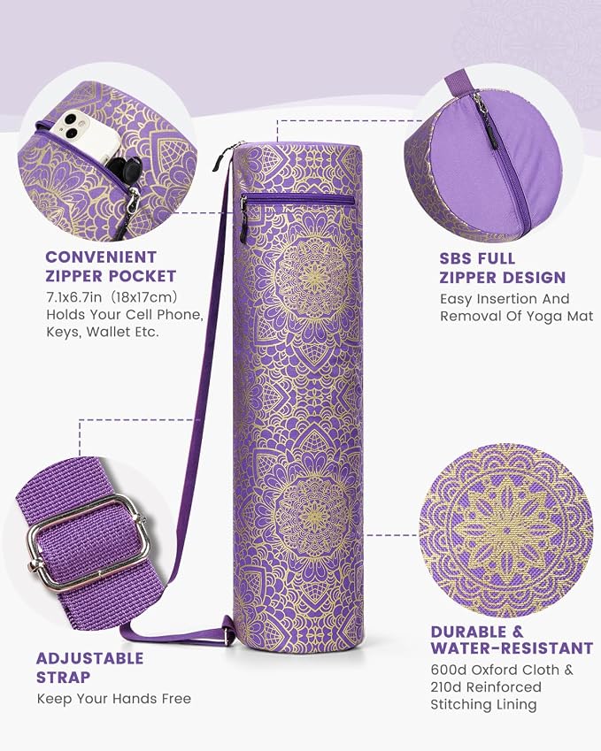 Gonex Yoga Mat Bag, Yoga Mat Carrier Full-Zip Exercise Yoga Mat Carry Bag for Women Men with 2 Multi-Functional Storage Cargo Pockets Extra Wide Adjustable Shoulder Strap