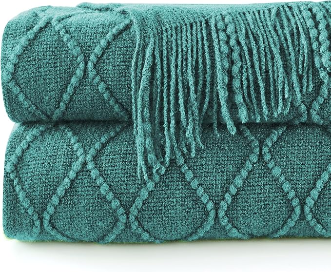 inhand Blue Knitted Throw Blanket for Couch and Bed, 60"x80" | Soft Cozy Knit Blanket with Tassel, Lightweight Decorative Blankets and Throws, Farmhouse Warm Woven for Men and Women