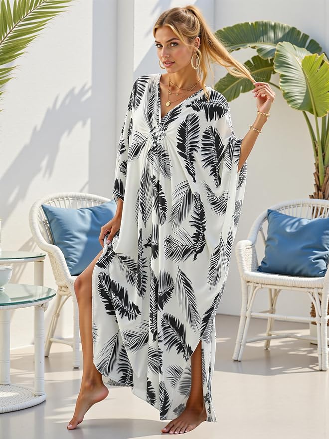 Mumu Dresses for Women Plus Size, Bohemian Kaftan Beach Cover Up Long Maxi Nightgown Soft Loungewear