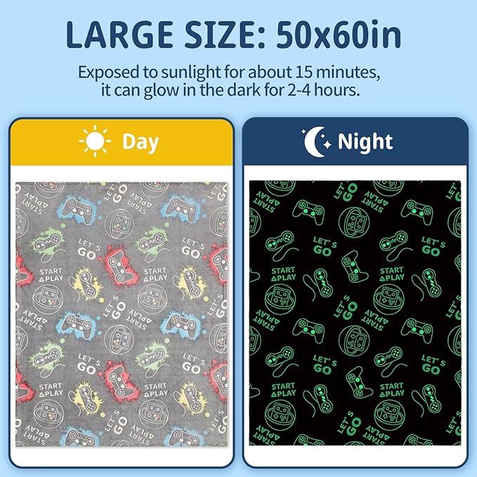 Glow in The Dark Game Controller Blanket Gifts for Boys,Soft Blanket 3 4 5 6 7 8 9 10 Year Old Kids Gifts,Toddler Boys Toys Age 6-8,Gifts for Boys for Valentine's Day Birthday Presents,50"x60"