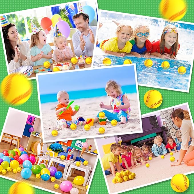 HyDren 100 Pack Mini Softball Stress Ball Bulk Foam Yellow Baseball Squeeze Balls Sport Toy with Storage Bag Party Favors for Anxiety Relief School Carnival Reward Christmas Stocking Fillers (4cm)