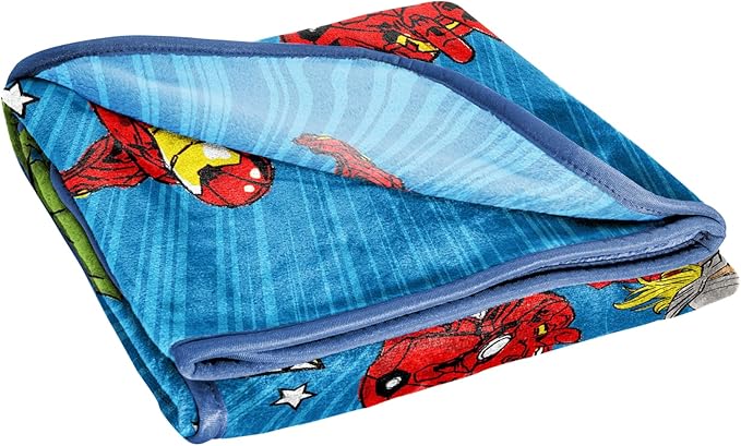 Jay Franco Kids Plush Throw Blanket – Soft & Cozy Fleece Throw for Bedroom & Couch Décor, Official Licensed Product, Blue - Avengers, 40x50 - Travel Blanket