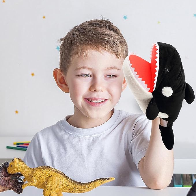 Cuteoy Plush Whale Hand Puppet Stuffed Animal Toy Open Movable Mouth Creative Role Play Storytelling Plushies Gifts for Kids Toddlers Birthday Christmas