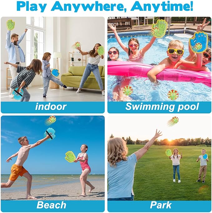Dolanus Toss and Catch Games - Throw Catch Velcro Ball Set with 4 Paddle, 4 Balls, Toys for Kids Outdoor Outside Pool Sand Beach Activities, Birthday Gifts for Ages 3 4 5 6 8 12 Year Old Boys Girls
