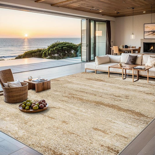 6x9 Area Rugs for Living Room - Washable Rug Modern Abstract Soft Large Neutral Non-Slip Carpet Indoor Floor Stain Resistant Thin Carpets for Bedroom Dining Room Farmhouse Nursery Home Office Beige