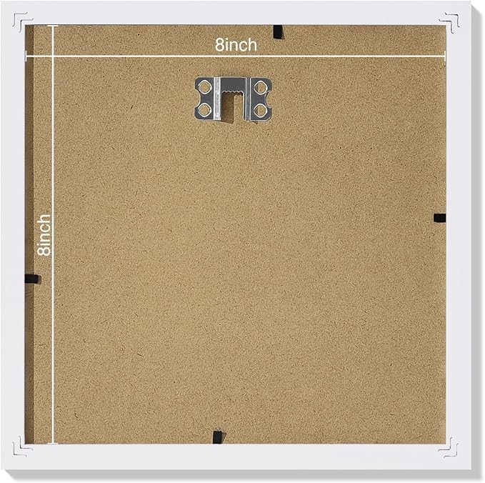 Vittanly 8x8 Picture Frames Set of 9 for Wall or Tabletop Display, White | Display Pictures 4x4 with Mat or 8x8 without Mat for Wall Mounting, Square Photo Frames for Home Decor, Engineered Wood