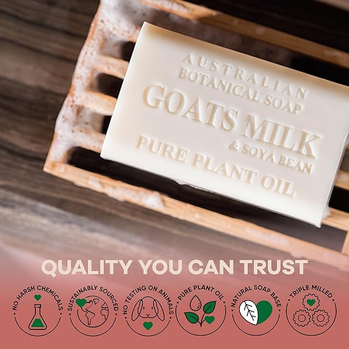 Australian Botanical Soap Woodsy Medley 4 Bar Variety Pack – Goats Milk, Sandalwood, Oat Milk & Aloe Vera, Triple Milled 6.6 oz Bars with Shea Butter