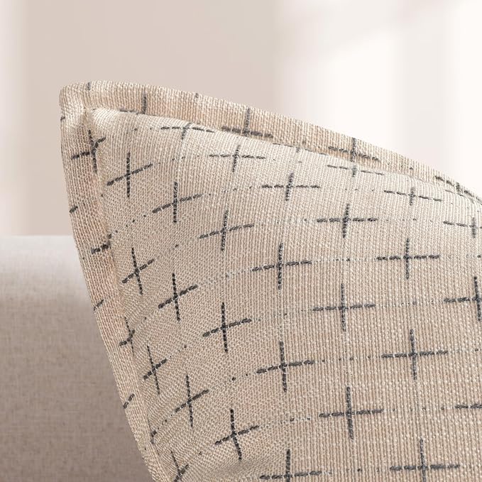 Pillow Covers 18x18 Set of 2 Soft Polyester Textured Pillow Covers with Stylish Flange Edge Cozy Farmhouse Throw Pillows for Couch Bed Sofa Living Room