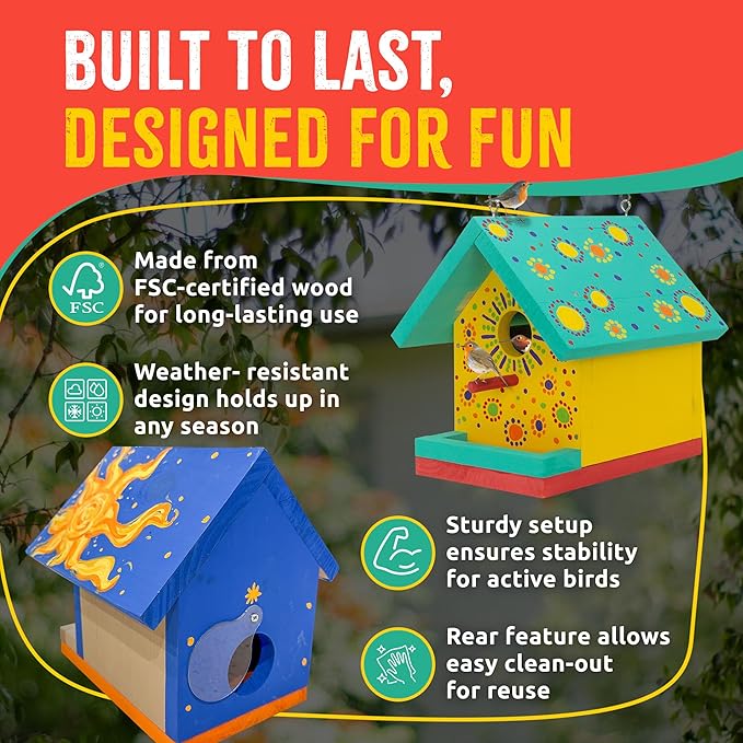 Jr Bird House Kit, DIY Cedar Wood Birdhouse for Outdoors with Paint, Fun for Kids & Adults, Bird House Making Kit for All Ages (1-Pack)