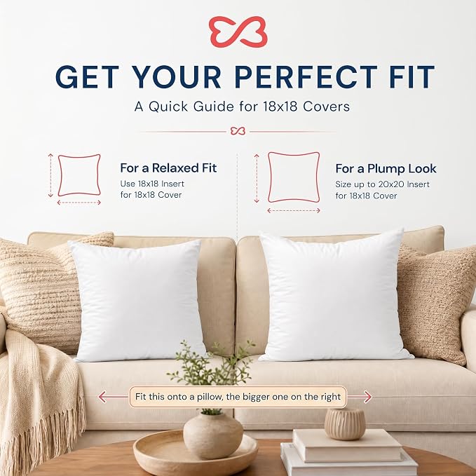 Foamily 12x12 Throw Pillow Inserts, Set of 2, 100% Cotton Cover, White | Cotton cover, plush down-alternative fill, machine washable Fits 12x12 covers Couch, sofa, bed, nursery décor