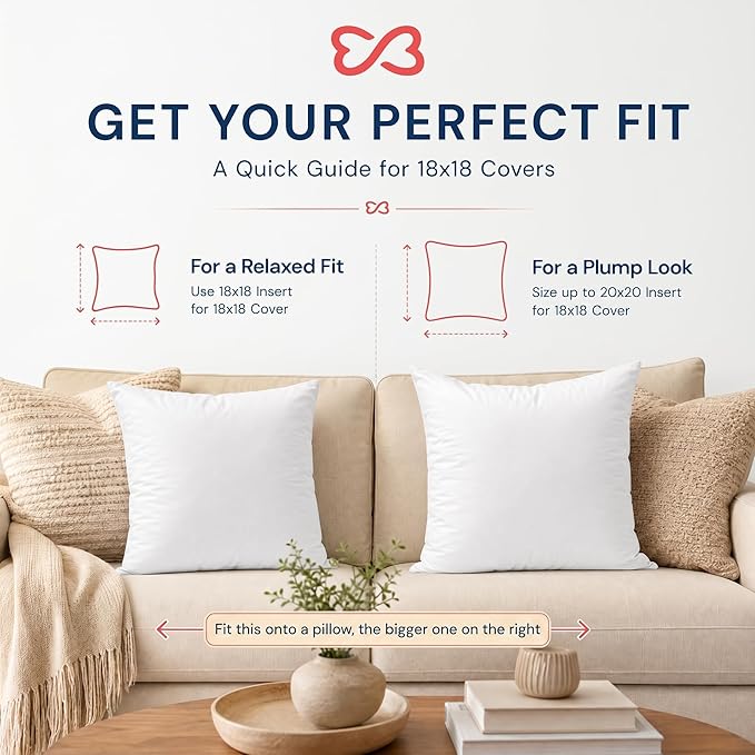 Foamily 20x20 Throw Pillow Inserts, Set of 4, 100% Cotton Cover, White | Cotton cover, plush down-alternative fill, machine washable Fits 20x20 covers Couch, sofa, bed, nursery décor