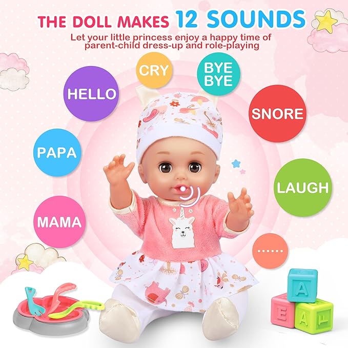 Baby Doll Care Set, Baby Doll Feeding Playset 20Pcs, Realistic Pretend Play Baby Dolls, Incl Baby Care Bag, Milk Bottle, Pacifier, Diaper, Clothes, B-day Gifts for Age 3 4 5 6+ Year Old Girls Kids