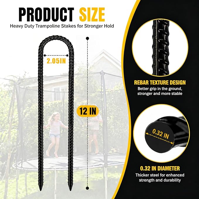 RIY Trampoline Stakes Anchors High Wind Heavy Duty Tent Stakes 12 Inch Ground Anchor Trampoline Accessories with T Hook