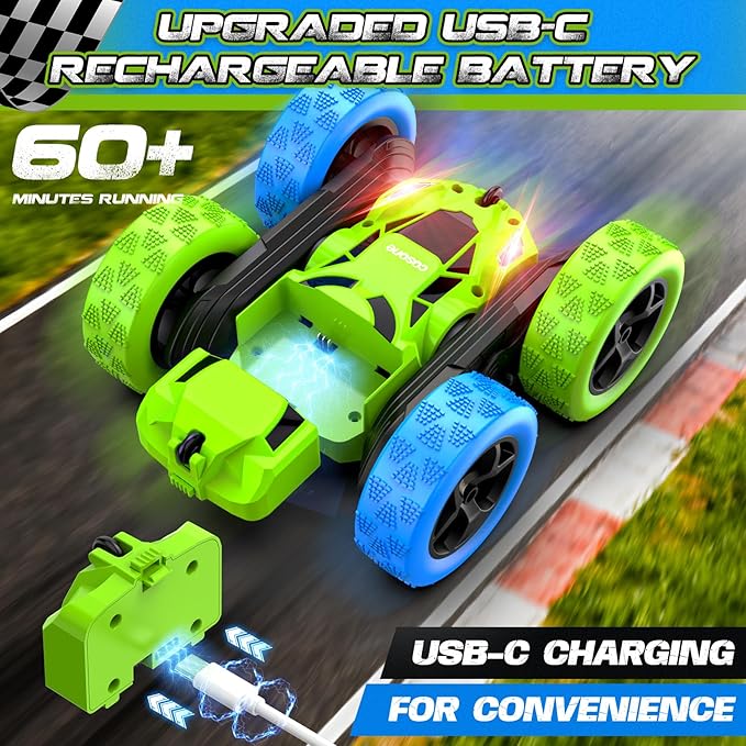 cosone Remote Control Car for Kids Ages 6+, RC Cars Stunt Car Toy 4WD Double Sided 360° Rotating Remote Control with Headlights, Birthday Xmas Gifts for Boys 6 7 8 9 10 11 12 Valentines Day Gifts