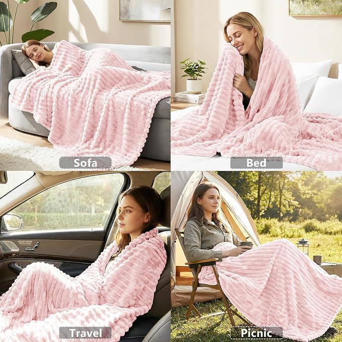 HIMEET Pink Throw Blanket for Couch, 300GSM Ribbed Fleece, 50 x 60 Inches | Ultra Soft Flannel, All-Season Lightweight Warmth, Home Room Decor & Dorm Essential, Gift for Men & Women, Machine Washable