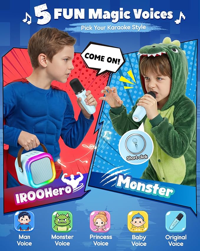 Karaoke Machine for Kids, 2026 TOP Birthday Gifts Toys Ideas for Boys Ages 4, 5, 6, 7, 8, 9, 10, 12+ Years Old, Portable Mini MP3 Player with 2 Wireless Mics for Party