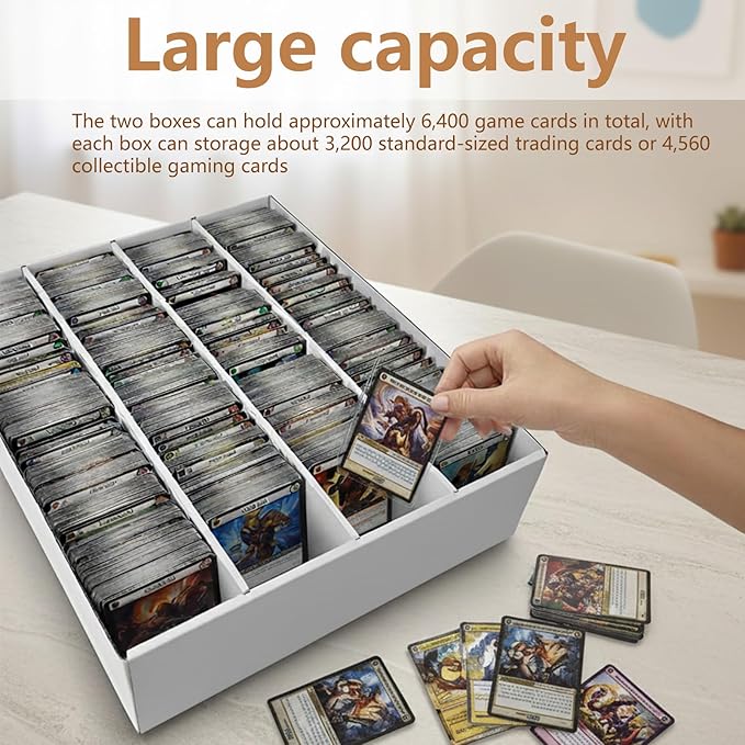 RLAVBL 2-Pack 3200 Count Trading Card Storage Box, 4 Row Cardboard Card Boxes with Dividers for Sports, MTG, TCG, Toploader