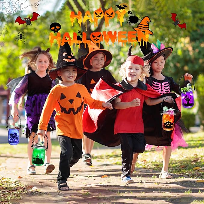 Halloween Crafts for Kids, 8 PCS Mason Jar with Accessories for DIY Craft & Art Party Favor Supplies, Halloween Decoration Trick or Treating, Classroom Art Activities