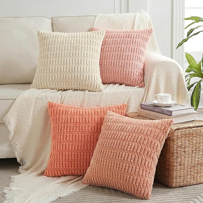 Fancy Homi 4 Packs Decorative Throw Pillow Covers for Living Room Couch Bed, Modern Farmhouse Boho Home Décor Accent Cushion Case, 18" x 18", Pink Series