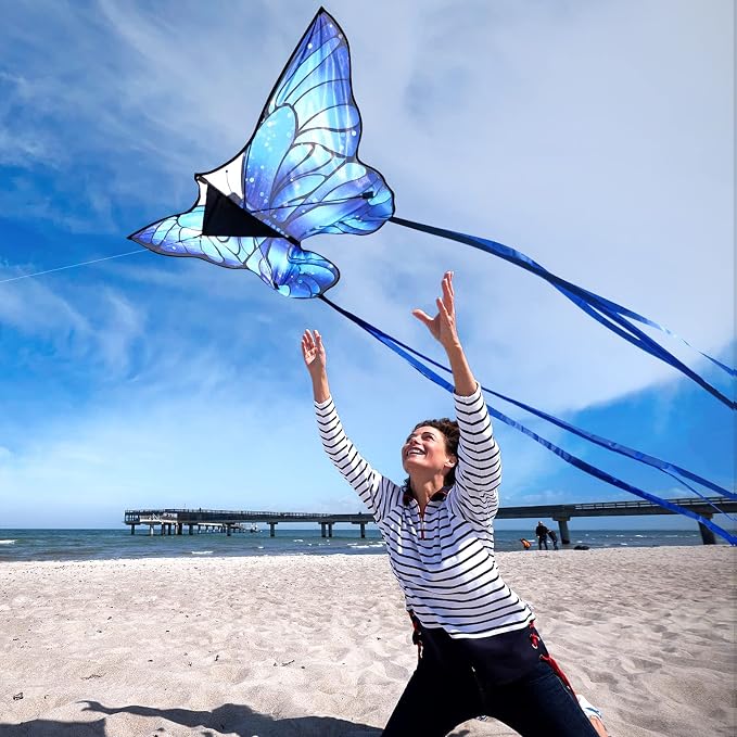 Butterfly Kites for Kids and Adults, Easy to Fly Large Single Line Kite for Boys and Girls - 55" x 28" Beach Kite for Beginners, 300ft String Handle Included