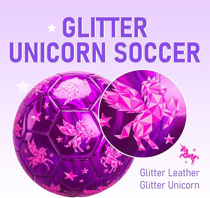 INPODAK Toddler Soccer Ball Size 3 Cartoon Unicorn Pink Ball for Kids 2-8 with Pump, Mesh Bag and Gift Box for Birthdays, Parties and Operation Christmas Child Shoebox