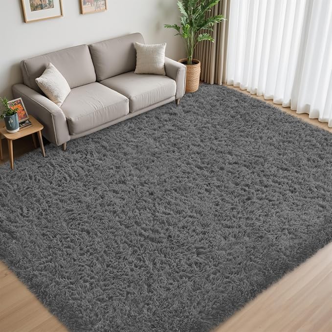 9x12 Area Rug for Living Room:Ultra Soft Fluffy Shag Light Grey Rugs,Large Fuzzy Plush Indoor Non Slip Carpet Washable Rug for Bedroom Kids Nursery Office Dorm Modern Decor(Light Grey 8'x10')