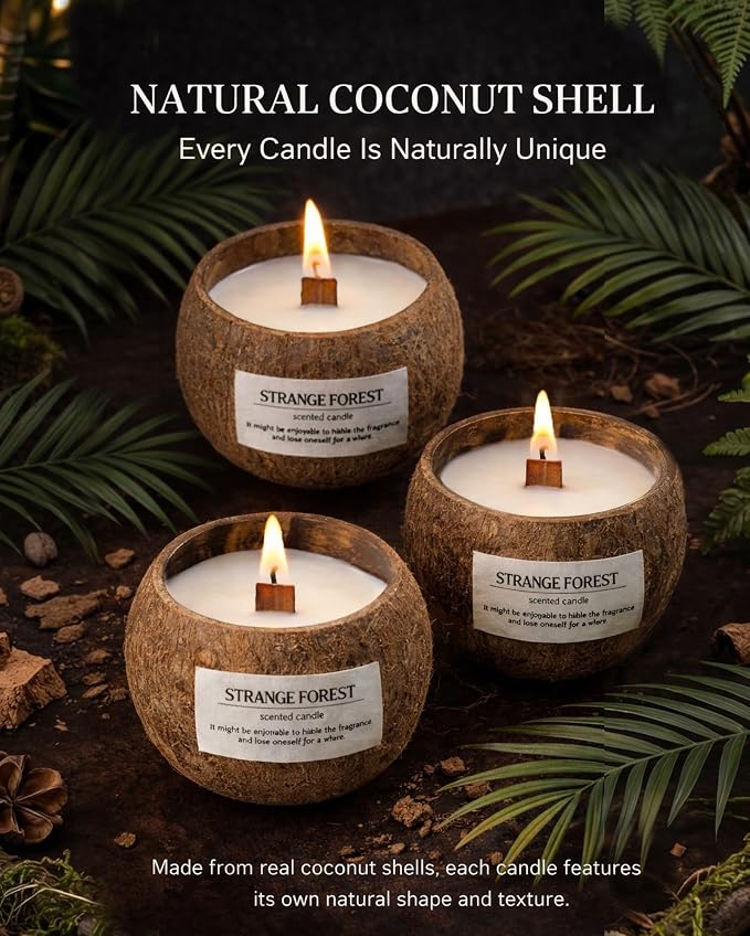 Coffee Moments Coconut Shell Scented Candle for Home, Natural Soy Wax Wooden Wick Candle, Handmade Non Toxic Aromatherapy Candle Gifts for Women, 50 Hour Long Lasting Decorative Candles