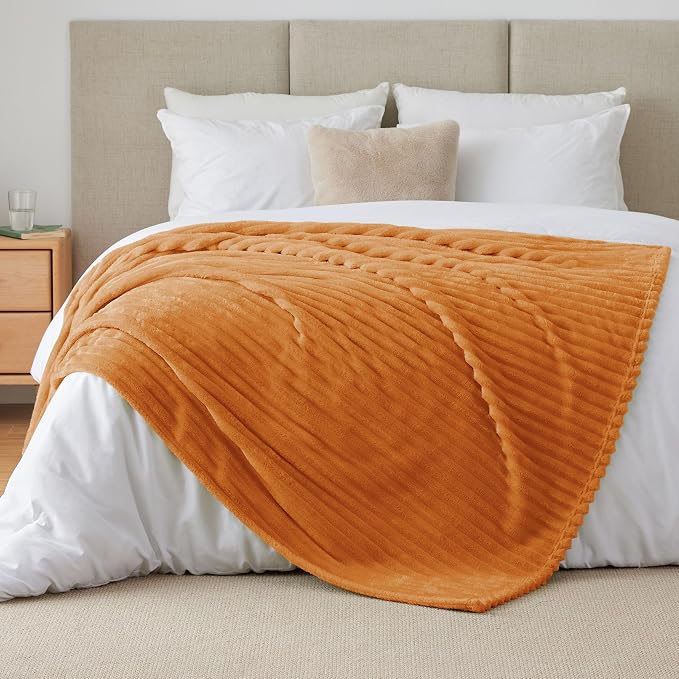 BEDELITE Fall Twin Blanket for Couch & Bed, Burnt Orange, 60"x80" | Ultra-Soft Plush Fleece, Warm Yet Lightweight, Ribbed Texture, Fall Home Decor, Machine Washable, Giftable, All-Season Use