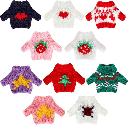 Bencailor 10 Pieces Christmas Doll Clothes Set Clothes Accessories Winter Christmas Outfits Knitted Santa Sweater for Doll Accessories(Classic Style)