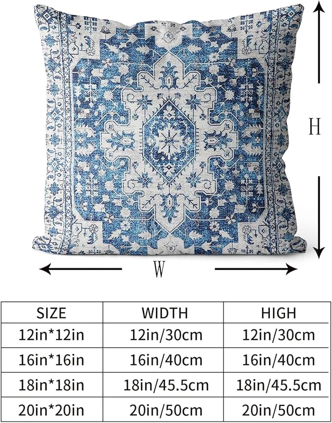 Snycler Boho Throw Pillow Covers 16x16 inch Set of 2 Blue Boho Rug Carpet Double Sided Pattern Cotton Soft Pillow Case Cushion Cover Pillowcase for Couch Sofa Bed Decorative