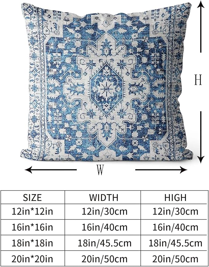 Snycler Boho Throw Pillow Covers 20x20 inch Set of 2 Blue Boho Rug Carpet Double Sided Pattern Cotton Soft Pillow Case Cushion Cover Pillowcase for Couch Sofa Bed Decorative