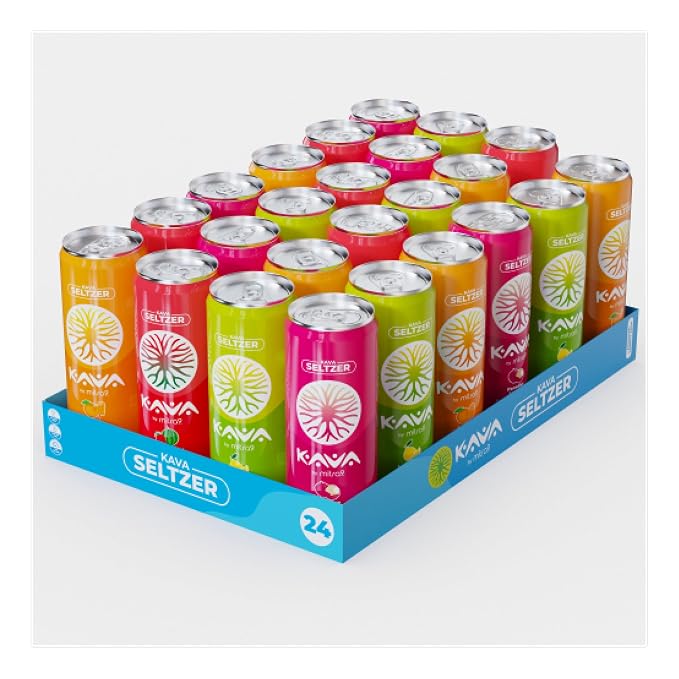 Mitra9 | Variety Pack Kava Seltzer - Sparkling Relaxation Drink | 24-Pack | Non-Alcoholic Alcohol Alternative | 500mg Kava Root Extract | Low Calorie, Plant Based Stress Relief & Calm | 12 fl oz Cans