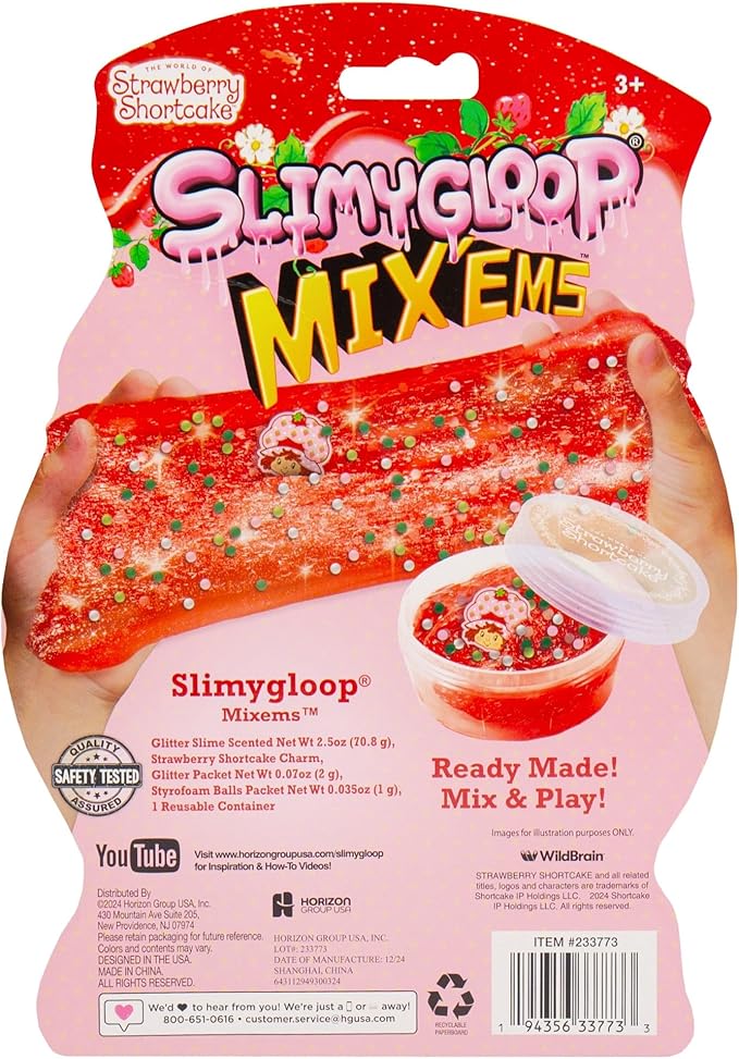 Strawberry Shortcake SLIMYGLOOP Mix'ems, Glitter Slime for Kids, Strawberry Shortcake Toy Accessories, Cute Things for Girls, Party Favors for Kids 8-12