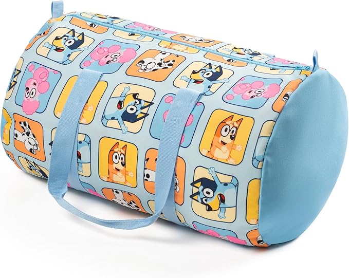 Jay Franco Bluey Twin Size Comforter Set - 4 Piece Bedding Includes Sheet Set, Pillow Covers & Bonus Duffle Bag - Super Soft Kids Bedding with Bingo, Muffin, Coco & Snickers