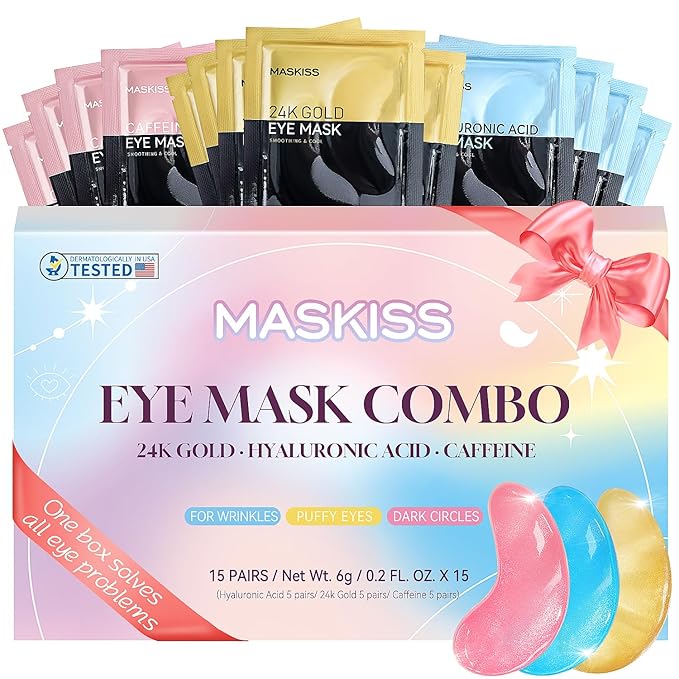 Maskiss Under Eye Patches (24 Pairs), 3 Colors Eye Masks Gift Set for Dark Circles Puffy Eyes, Undereye Bags and Wrinkles, Mother’s Day Gifts for Mom, Self Care Gifts for Birthday & Bachelorette Party