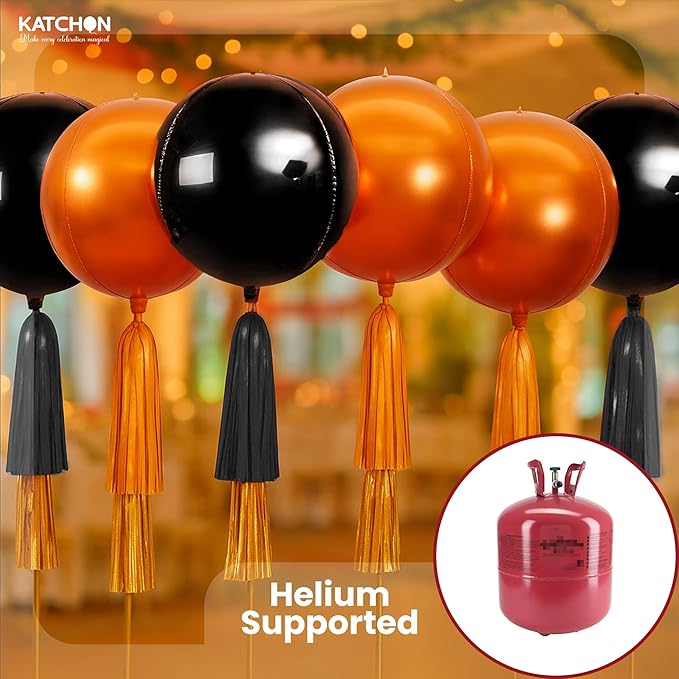 Katchon, Huge, Metallic Orange and Black 4D Foil Balloons - 22 Inch, pack of 6 | Halloween Decorations Indoor with Halloween Balloons | Fall Decorations For Home, Thanksgiving decorations Indoor