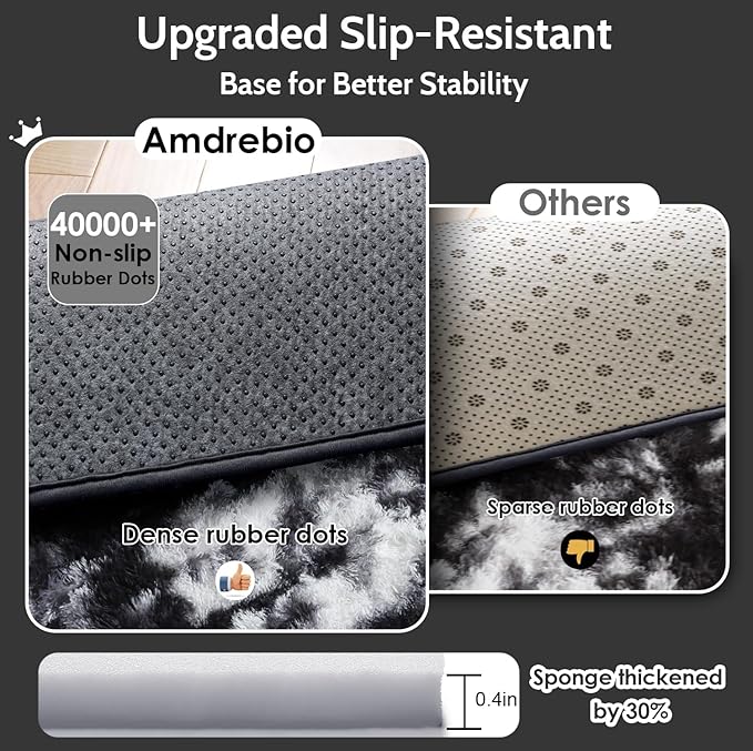Amdrebio Black White Grey Fluffy Area Rug 5x8 for Living Room Boys Bedroom | Fuzzy Furry Plush Shag Cool Carpet, Classroom Dorm Men Cave Office Playroom Decor, Gothic Aesthetic, Teen Baby Kids Corner