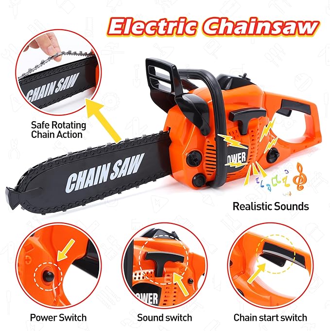 Skirtoy Toy Chainsaw for Kids, Family Day Games Pretend Play Series Kids Tool Set, Outdoor Electronic Chainsaw Toy Tool Set, STEM Preschool Toddler Tool Set, Thanksgiving