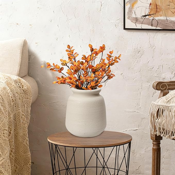 Ceramic Vase Set of 2, 7.1" Handcrafted Rustic Flower Vases for Modern Home Decor, Boho Farmhouse Decorative Vases for Living Room, Table, Shelf, Ideal Gift for Mother's Day, Birthday, Housewarming