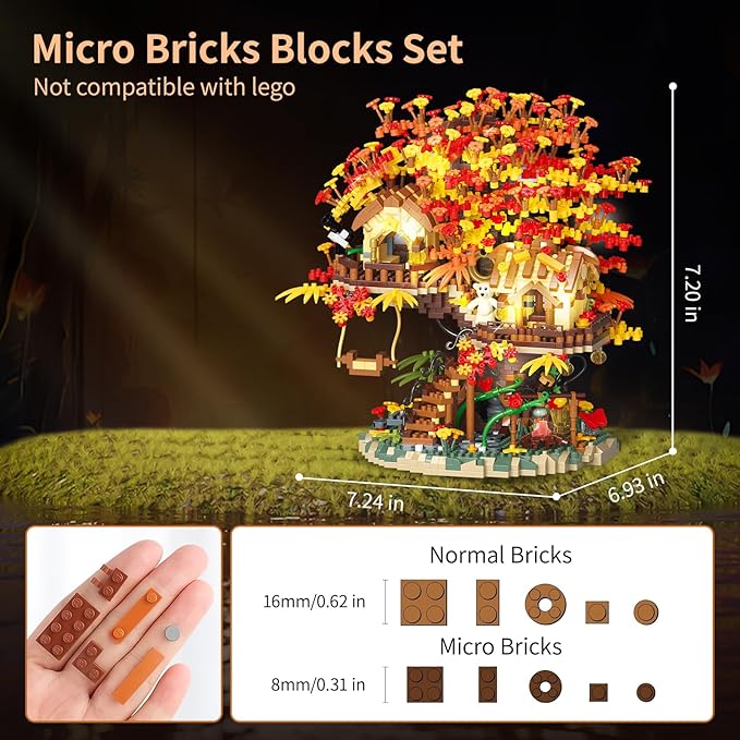 Treehouse Building Blocks Set with LED Lights-2725PCS Micro Bricks,Akino Forest Style Building Toy Kit,Miniature Tree House Model Decor,Ideal Birthday, for Age8+ Kids Adults