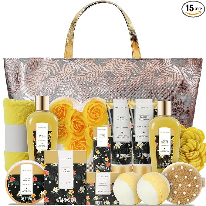 Spa Luxetique Tahiti Island Gift Baskets for Women Birthday Day GiftsGifts for Women Birthday Day Gifts Bath and Body Gift Sets 11pcs Bath Sets for Women Gift Mother's Day Gifts