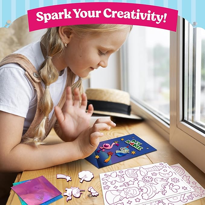 Foil Art Craft - Unicorn & Princess Sticker Activity Kit, Toddler Arts & Crafts for Kids, No Mess Kids Travel Toys, Games, Fun Birthday Gifts for Boys & Girls Ages 4, 5, 6, 7, 8, 9 Year Old