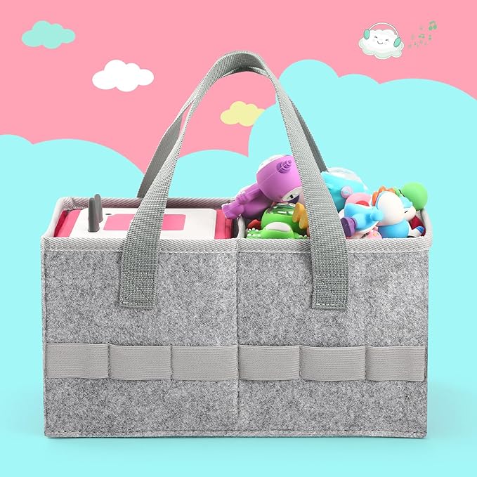 Carrying case for Toniebox Audio Player and Figurines Starter Set,Felt Organizer Bag,Travel for toniebox 2 Earphone and charger accessories portable bag (Grey)
