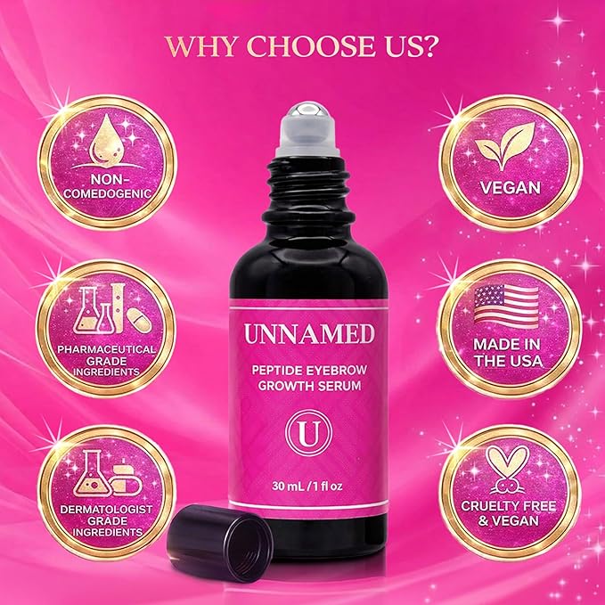 UNNAMED Peptide Eyebrow Growth Serum with 6X More Active Ingredients - Brow Serum for Thicker Fuller Brows, Sparse Thinning and Over-Plucked - 30ml Roller Ball