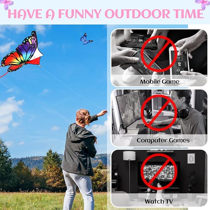 Silipull 6 Pcs Kites Butterfly Kite 55" x 28" Large Kites with 328ft String Colorful Beach Kite for Adults Beginner Outdoor Supplies