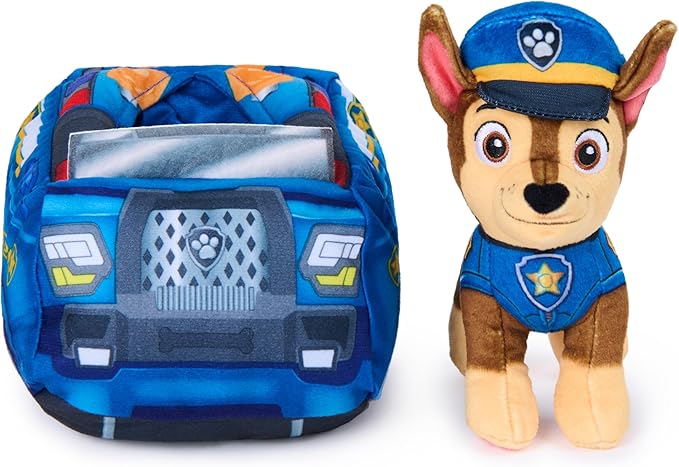 Paw Patrol Chase 2-in-1 Vehicle Plush, 6-Inch Stuffed Animal with 8-Inch Plush Toy Police Cruiser, Kids Toys for Boys and Girls Ages 3 and Up