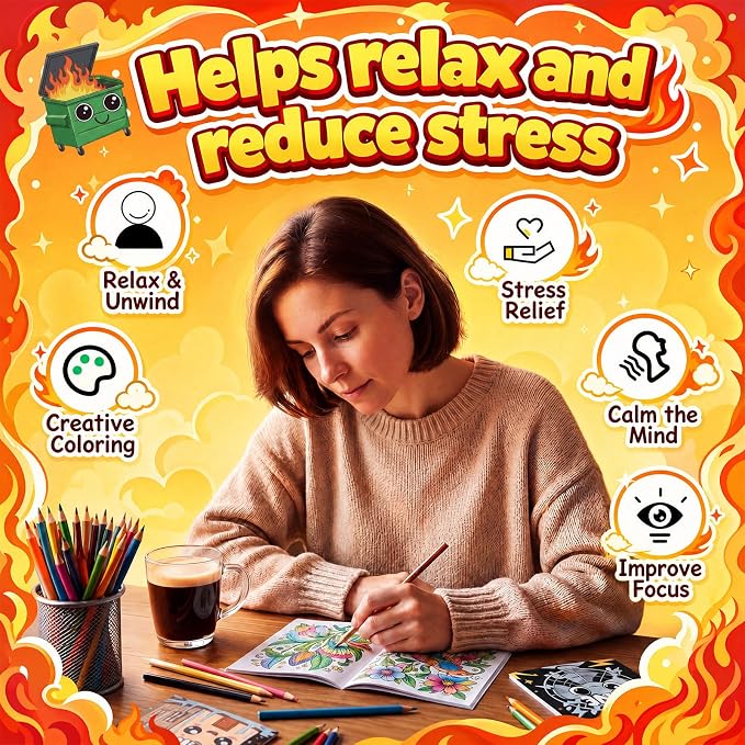 Liliful 24 Pcs Dumpster Fire Coloring Book Set Mini This is Fine Color Books Bulk Adult Humor Coloring Books for Stress Relief Office Leisure Humor Enthusiast Gifts
