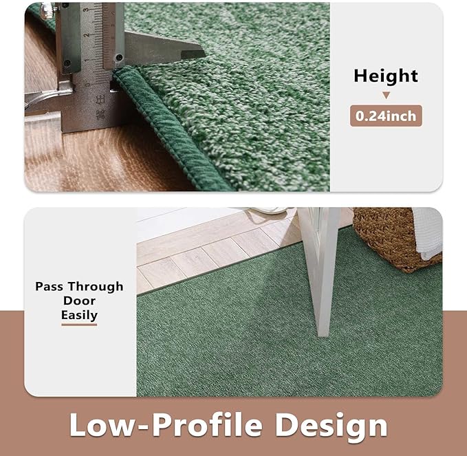 FinRèc 2x8 Washable Runner Rugs for Kitchen Hallway Bedroom, Low Pile Thin Rug Solid Color, Non-Slip Carpet Indoor for Home Decor (Green/White)